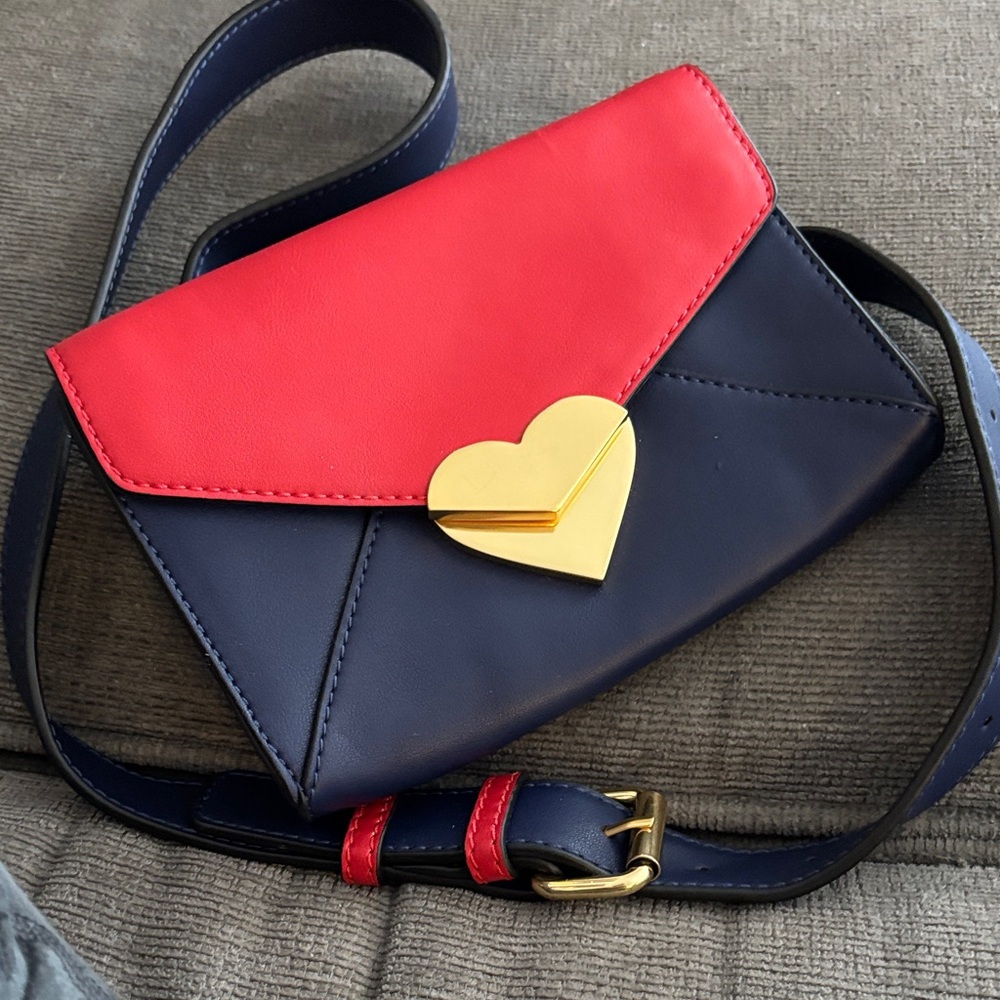 Chic Red and Navy Crossbody Bag with Gold Heart Accent